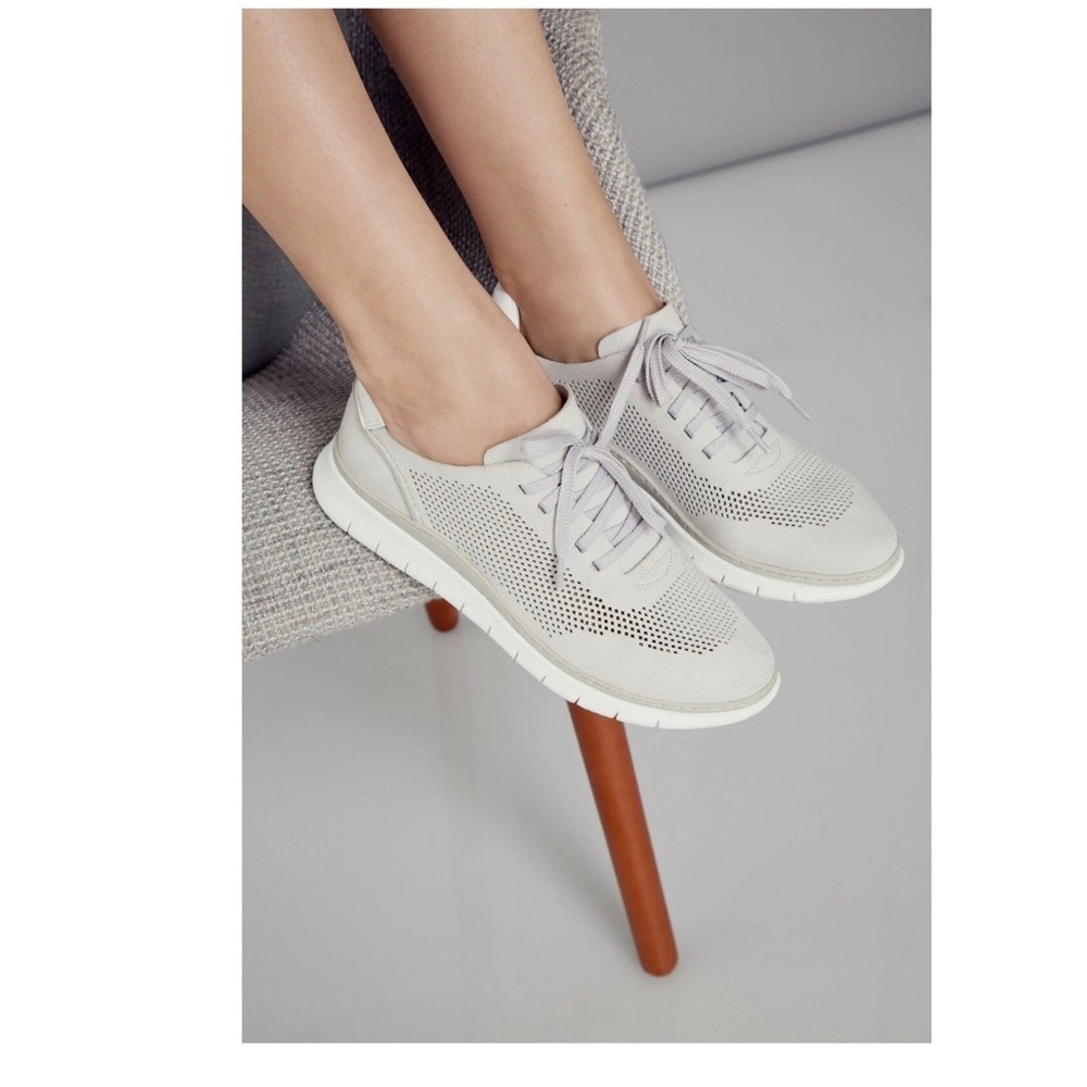 Vionic Womens 10 Fresh Joey Lace-Up Ivory Leather Walking Sneakers Shoes
